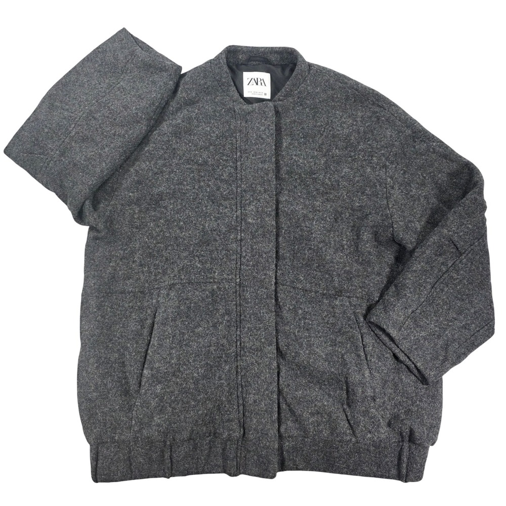 Zara Wool Blend Bomber Jacket Charcoal Grey Medium Womens Outerwear Coat